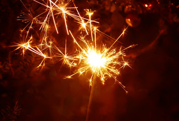 Bengali fire. Festive firework salute burst. Festive new year background.