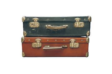 old suitcases over white background