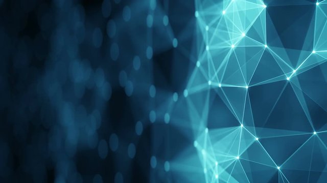 Blue network shape and free space. Computer generated abstract seamless loop smooth animation rendered with DOF 4k UHD (3840x2160)
