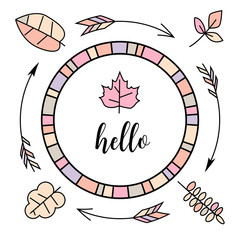 Retro vintage typographic color design elements. Arrows, leaves, ribbon, symbols, calligraphy swirls, ornaments.