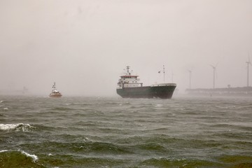 Industrial ship in stomy weather