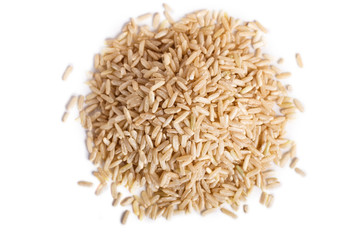 Pile of  brown rice isolated on white background.