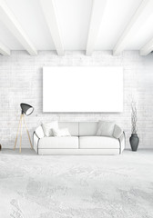 Fototapeta na wymiar Loft bedroom in modern style interior design with eclectic wall and stylish sofa. 3D Rendering.