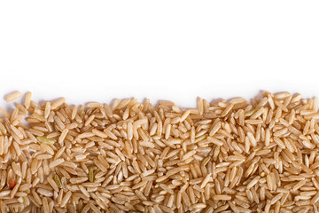 Texture of  brown rice isolated on white background.