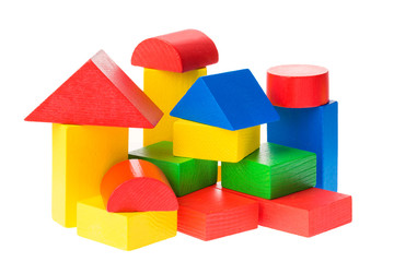 Wooden building blocks for kids isolated on white background.