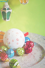 Retro style christmas lights and toys, retro toned