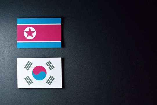 north korea and south korea flags