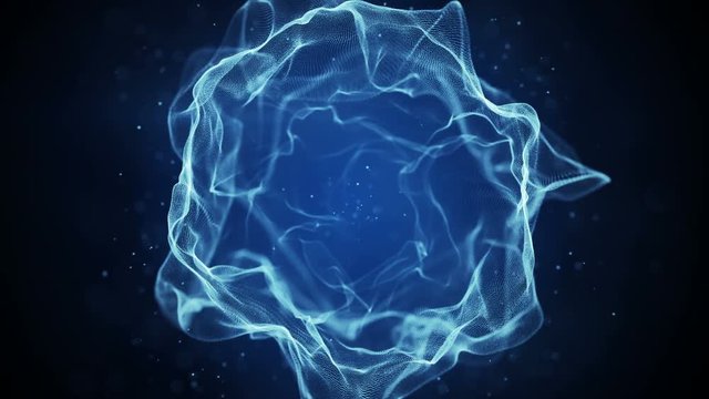 Blue plasma spheric form. Digital designed sci-fi seamless loop 3D animation rendered with DOF 4k (4096x2304)
