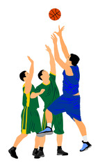 Basketball players vector illustration isolated on white background. Fight for the ball.