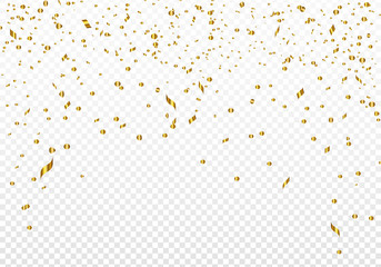 Celebration background template with gold confetti. Vector illustration.