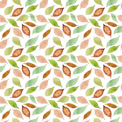 Abstract seamless pattern with watercolor leaves