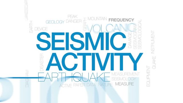 Seismic activity animated word cloud, text design animation. Kinetic typography.
