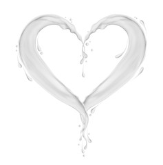 Splashes of milk in the shape of heart, isolated on white background
