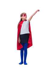 Young girl in super hero concept isolated on white