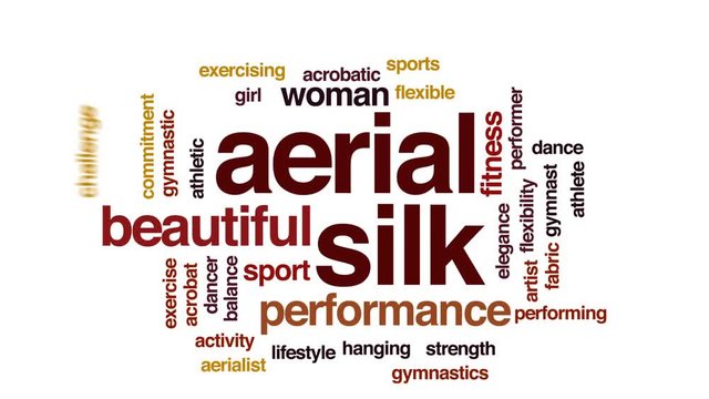 Aerial silk animated word cloud, text design animation.