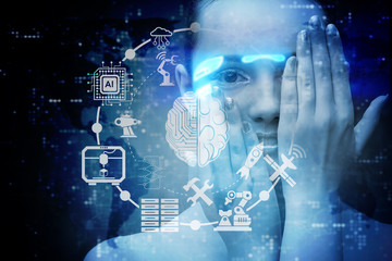 Artificial intelligence concept with woman