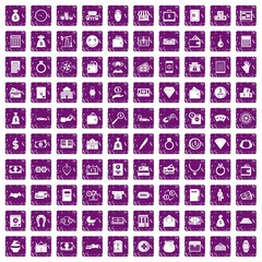 100 deposit icons set grunge purple