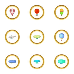 Different airships icons set, cartoon style