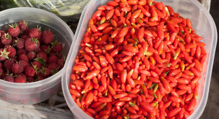 Raspberry and Wolfberry selling at agriculture fair
