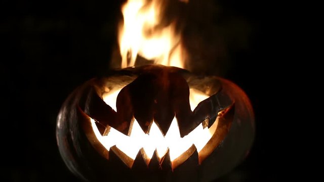 Burning pumpkin on Halloween. Looped