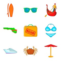 Miami icons set, cartoon style