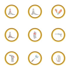 Orthopedic disease icons set, cartoon style