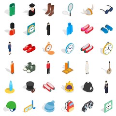 Crown icons set, isometric style