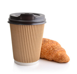 Take away coffee and fresh croissant