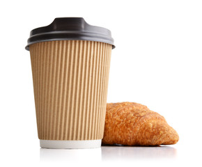 Take away coffee and fresh croissant