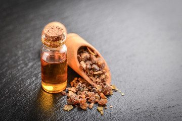 A bottle of myrrh essential oil