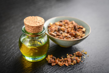A bottle of myrrh essential oil