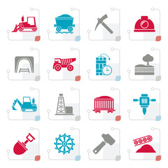 Stylized Mining and quarrying industry icons - vector icon set