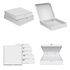 White pizza box icons set, realistic style