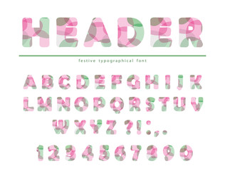 Modern vibrant font. Stylized letters and numbers in pastel colors. For brochure header, poster, flyer design.