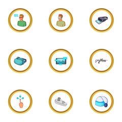 Sports game vr icons set, cartoon style