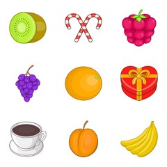 Fruit supplement icons set, cartoon style