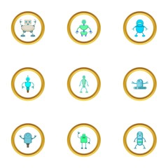 Clever machine icons set, cartoon style