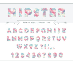 Hipster vibrant font. Stylized letters and numbers in pastel colors.