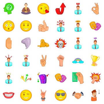 Emotion icons set, cartoon style