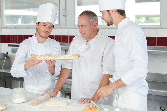 collaboration of generations in the laboratory of a bakery shop
