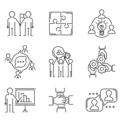 Business teamwork teambuilding thin line icons work command management outline human resources concept vector illustration