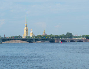 View of the Peter and Paul Fortress and the Trinity Bridge in St. Petersburg