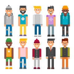 Group of men portrait different nationality friendship character team happy people young guy person vector illustration.