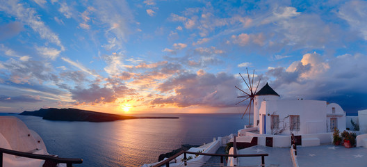 Sunset in Oia village on Santorini island, Greece