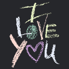 Hand drawn vector lettering. Words I Love You with heart shape by hand. Isolated vector illustration. Handwritten modern calligraphy. Inscription for postcards, posters, prints, greeting cards.