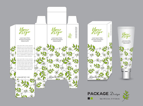 Organic Packaging Template Vector Illustration. Package Tags. Healthy Products, Cream Layout. Beauty. Fresh Ecological. Nature Box. Green Tea, Body Care, Spa, Lotion, Realistic Bottle Mock Up. Label.