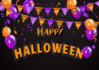 Halloween Carnival Background, Orange purple balloons, confetti concept design Party, Celebration Vector illustration.
