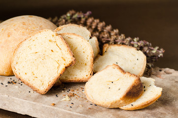 Sliced sesame bread on rustic wooden,Homemade bakery cooking at home,Healthy food