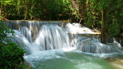 Scenic view of waterfall in the forest,huai mae khamin waterfall,kanchanaburi,thailand.
 
