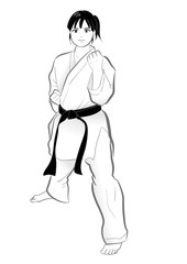 空手ポーズ・女性 / 筆タッチ